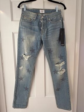 Hudson Riley Crop Relaxed Straight Leg Jeans With Star Print